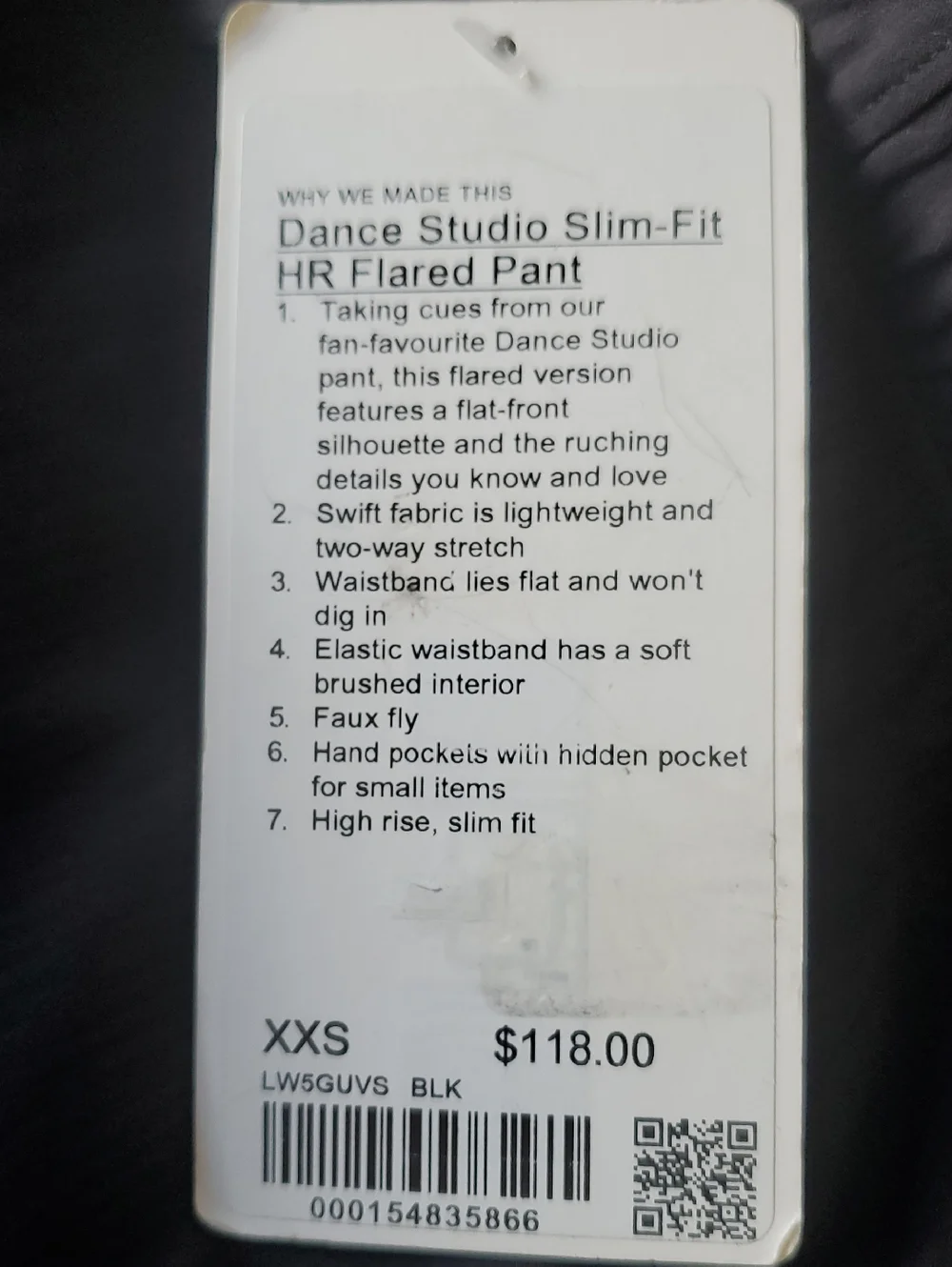 NWT lululemon Dance Studio Slim Fit Black High-Rise Flared Pants Sz XXS(Sz2)